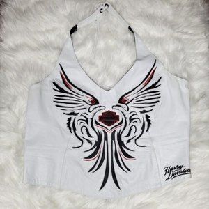 Harley Davidson White Leather Halter Tank Moon Dream White Corset Back Med 2008